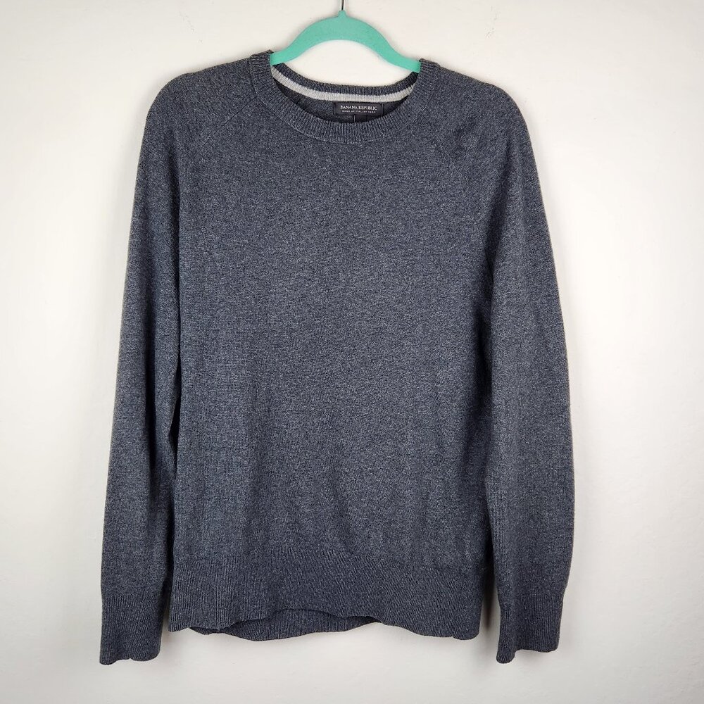 Banana Republic Italian Wool Blend Elbow Patch Crewneck Sweater Gray sz L Flawed